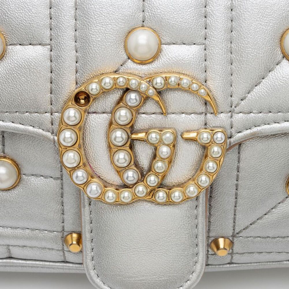 Gucci Metallic Matelasse Leather Pearl GG Marmont Mini Flap Bag - FINAL SALE - Picture 9 of 15